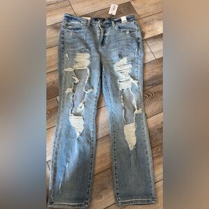 Judy Blue Light Blue Distressed Straight Leg Jeans